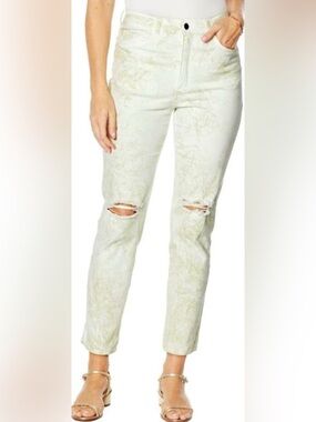 Brittney Humble NWOT Distressed knees Cream & Green Tie-Dye marble Jeans size 8